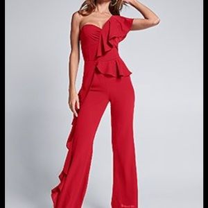 NWOT VENUS RED RUFFLE JUMPSUIT